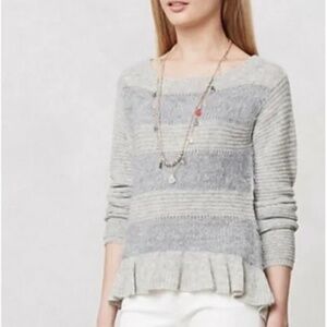 Anthropologie Sleeping On Snow Women Gray Fuzzy Striped Wool Blend Sweater Small